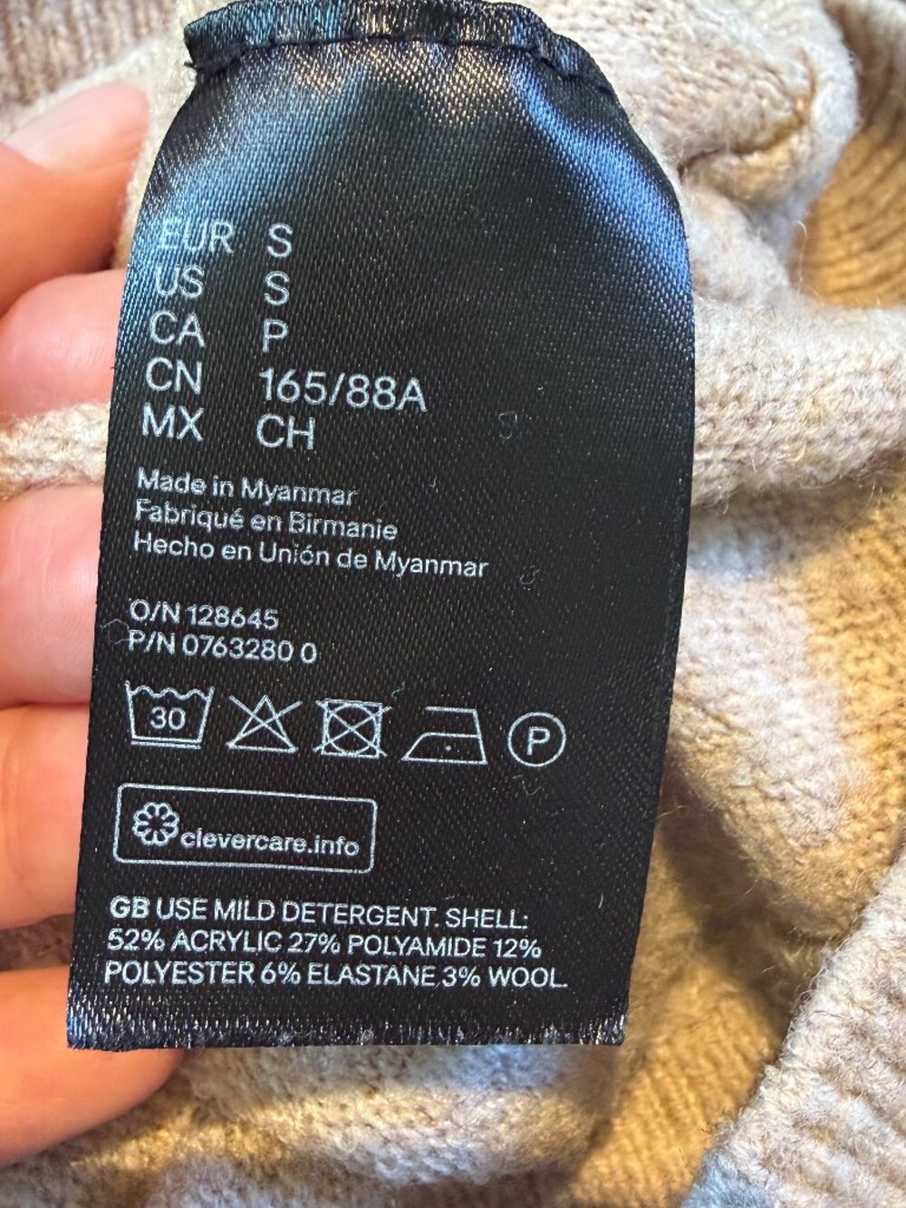 H&M Mock Neck Oatmeal Tan Bat Wing Sweater Neutral Size Small - Picture 10 of 11